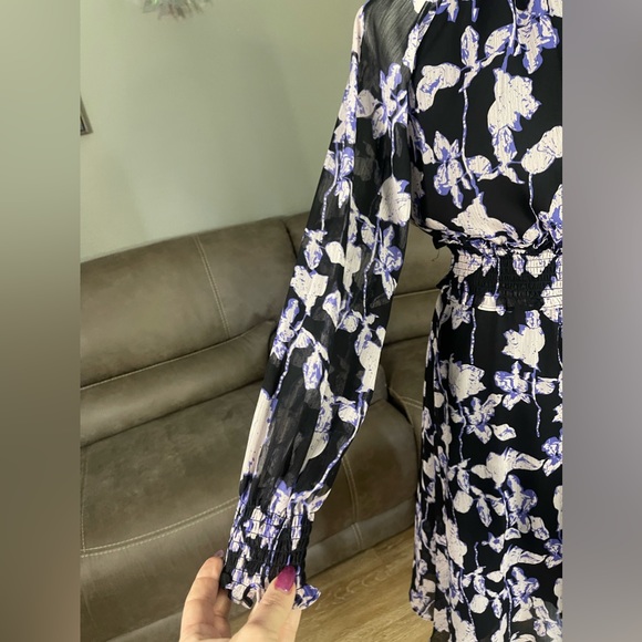 ROMANTIC NWT O.P.T. Black Sheer Purple Floral Patterned Dress Sz XS - Picture 6 of 16